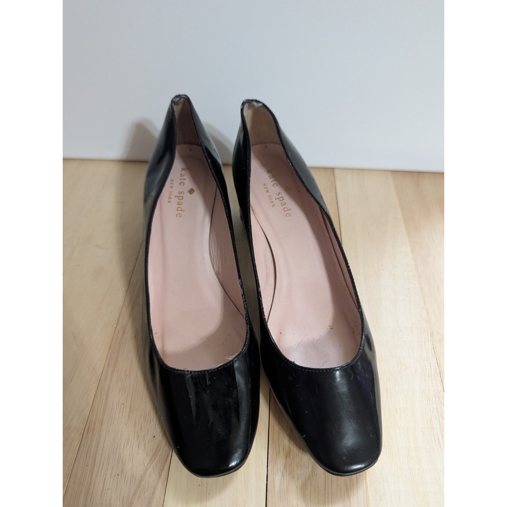 Kate Spade Kylah Black Patent Leather Block Heel Pump Sz 8 B Made in Italy